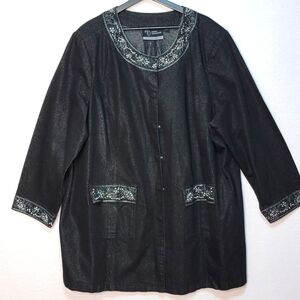 Added Dimensions PLUS SIZE Metallic Black‎ Denim Jacket Size 3X. #822